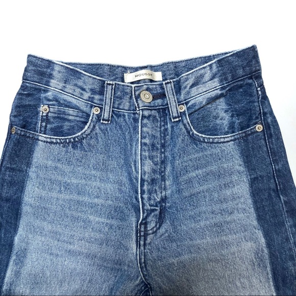 Moussy Jeans High Rise Raw Hem Women’s 24 Designer Denim Two Tone Color Wide Leg - Picture 4 of 7